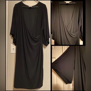 Avenue Elegant Black Draped Wrap Dress
